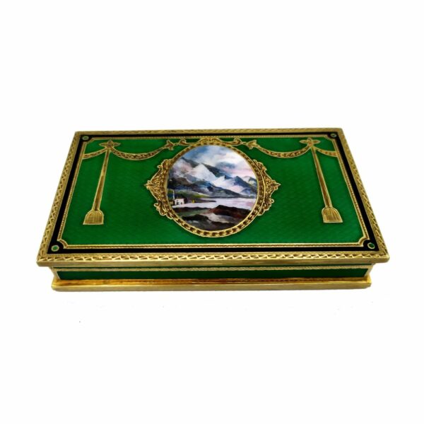 Table Cigarette Case Green Fired Enamel Sterling Silver Miniature Salimbeni
