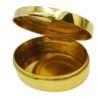 Snuff Box or Pill Box in 925/1000 sterling silver gold plated with translucent fired enamel on guillochè and hand painted miniature of floral wreath. Open