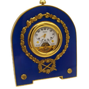 Table Clock Empire style blu enamel sterling silver.