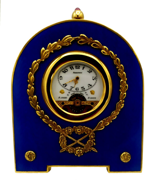 Table Clock Empire style blu enamel sterling silver.