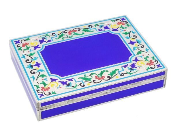 Salimbeni Sterling Silver Box with fired enamelled miniatures and hand engraved borders 1 scaled