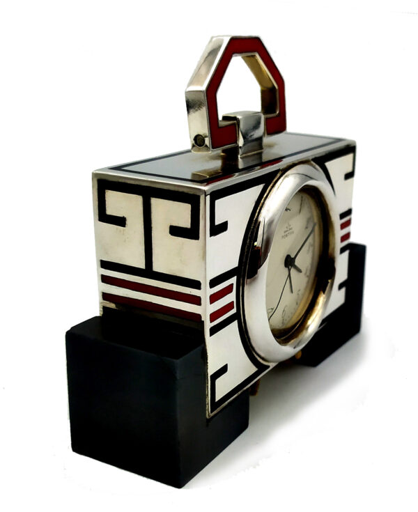 Small travel or table clock in 925/1000 sterling silver with Art Deco design - Image 4