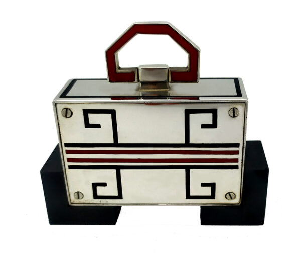 Small travel or table clock in 925/1000 sterling silver with Art Deco design - Image 6