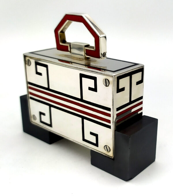 Small travel or table clock in 925/1000 sterling silver with Art Deco design - Image 7