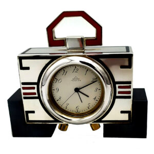 Small travel or table clock in 925/1000 sterling silver with Art Deco design