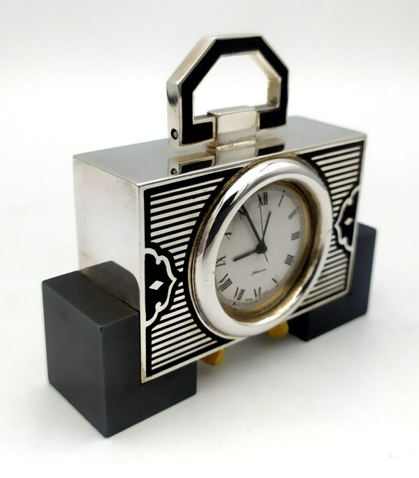 Table Clock 925 Sterling Silver Handmade by Salimbeni Art Deco design - Image 2
