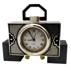 Table Clock 925 Sterling Silver Handmade by Salimbeni Art Deco design