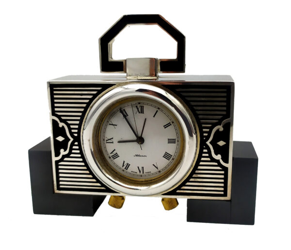 Table Clock 925 Sterling Silver Handmade by Salimbeni Art Deco design