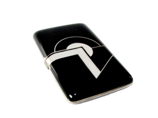 Sterling silver Cigarette case produced for Cartier fired enamel Salimbeni side scaled