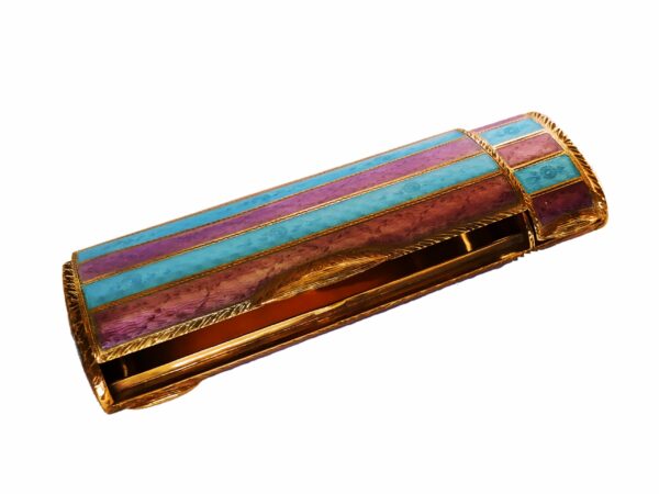 Sterling Silver Cigarette Case with Pill Box, Two-Tone Strips Fire Salimbeni - Image 3