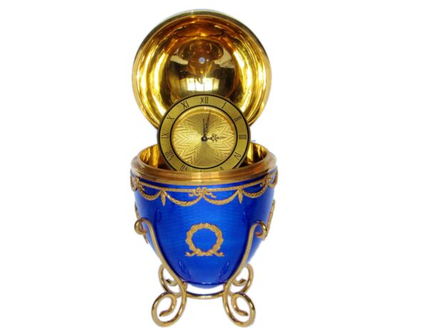 Sterling silver Egg enamel on guilloche table clock Salimbeni Main Image scaled