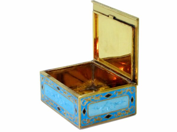 Sterling Silver Shaped Snuff Box in Engraved by Hand with Fire Enamel 3 Colors - Image 4