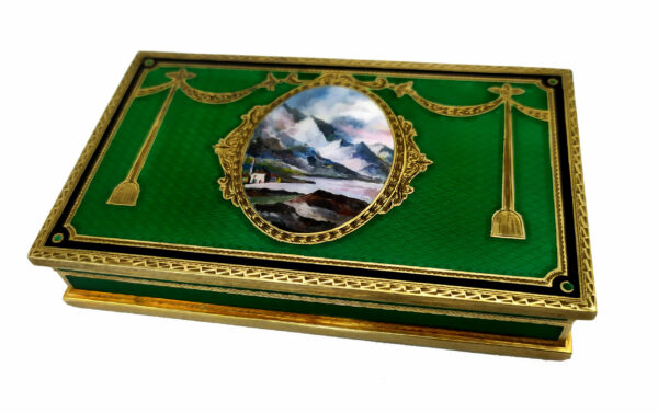 Table Cigarette Case Green Fired Enamel Sterling Silver Miniature Salimbeni - Image 2
