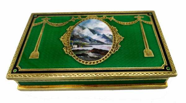 Table Cigarette Case Green Fired Enamel Sterling Silver Miniature Salimbeni - Image 3