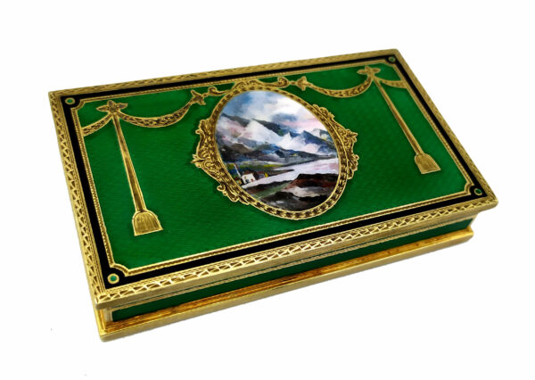 Table Cigarette Case Green Fired Enamel Sterling Silver Miniature Salimbeni - Image 5