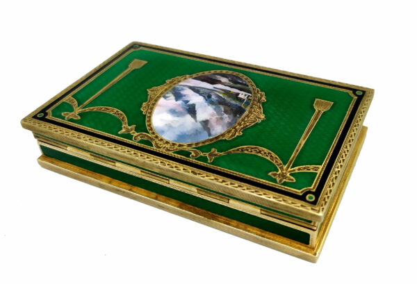 Table Cigarette Case Green Fired Enamel Sterling Silver Miniature Salimbeni - Image 6