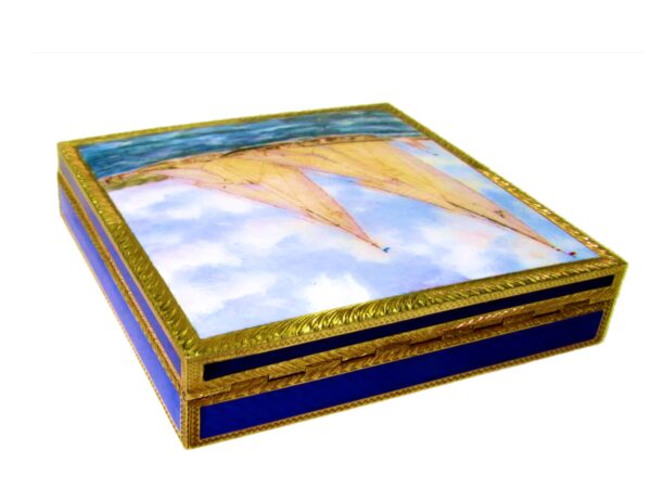 Box sterling silver gold plated blue enamels guilloche and miniature Salimbeni 3 scaled