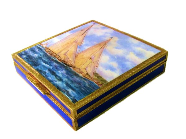 Box sterling silver gold plated blue enamels guilloche and miniature Salimbeni 5 scaled