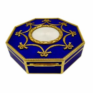 Table Box Russian Impero Style Ornaments on Blue and White Enamel Salimbeni