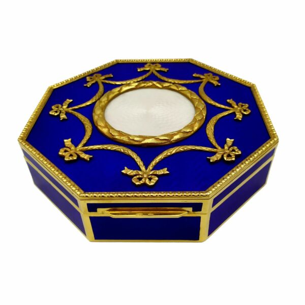 Table Box Russian Impero Style Ornaments on Blue and White Enamel Salimbeni