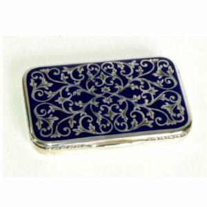 Sterling Silver Cigarette Case, Hand Engravings and Blue Fire Enamel Salimbeni