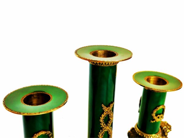 Salimbeni Candlestick Sterling Silver Green Fire Enameled Guilloché Engraved - Image 2
