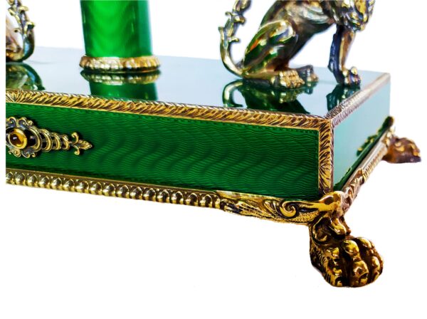 Salimbeni Candlestick Sterling silver Green fire Enameled guilloche hand engraved 3 scaled