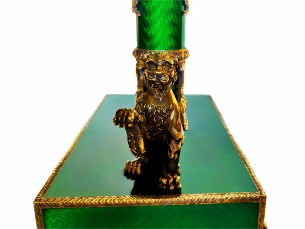 Salimbeni Candlestick Sterling Silver Green Fire Enameled Guilloché Engraved - Image 7