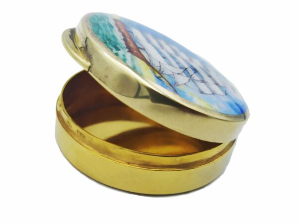 Pill Box Sterling Silver with Sailboat Hand-Painted with Fired Enamel - Image 3