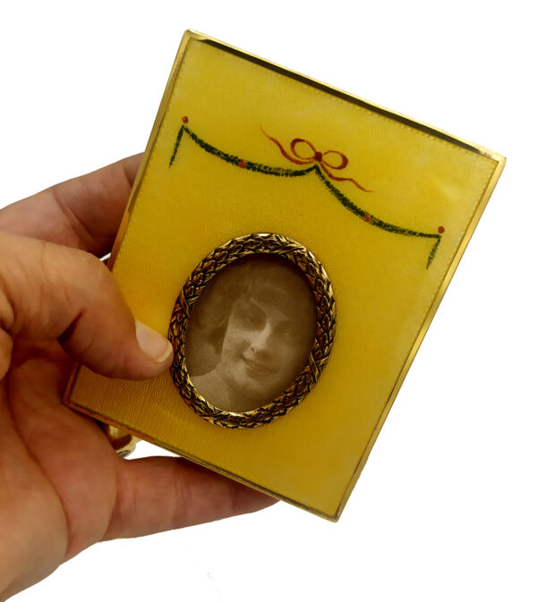 Salimbeni Yellow enameled Sterling Silver Photo Frame Imperial Style. 2
