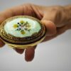 Oval Snuff Box or Pill Box Guilloche Enamel Hand-Painted Floral Wreath Salimbeni - Image 2