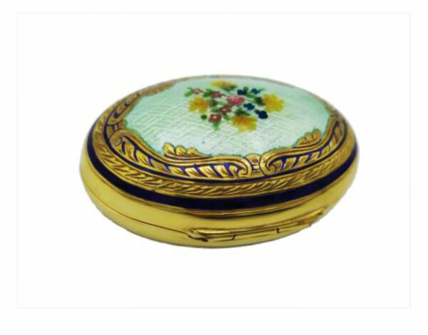 Oval Snuff Box or Pill Box Guilloche Enamel Hand-Painted Floral Wreath Salimbeni - Image 3