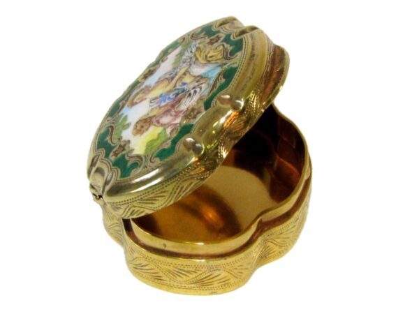 Sterling Silver pill box hand engravings fire enamel hand painted Salimbeni 2 scaled