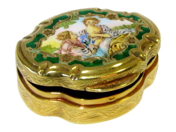 Sterling Silver pill box hand engravings fire enamel hand painted Salimbeni 3 scaled