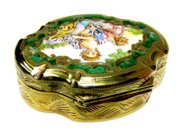 Sterling Silver pill box hand engravings fire enamel hand painted Salimbeni 6 scaled