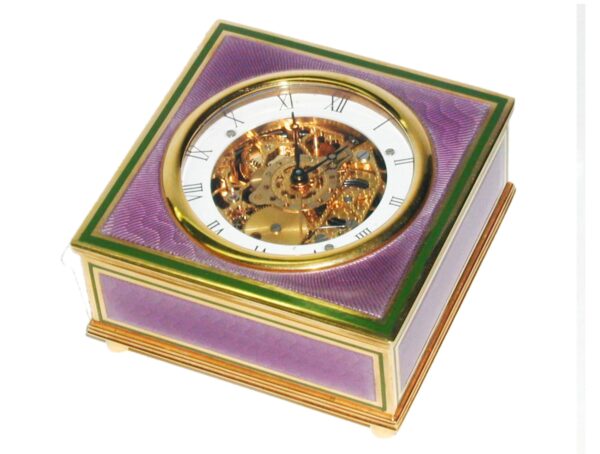 Sterling silver Table clock shaped square box fire Enameled guilloche Salimbeni main image scaled