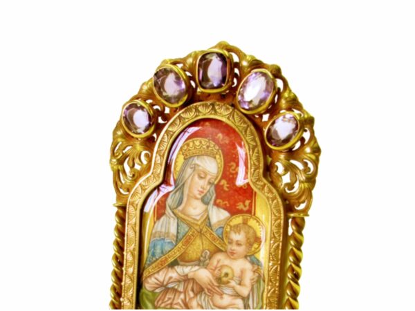Salimbeni Sterling Silver Icon with Hand Painted Miniature and Amethyst - Image 3