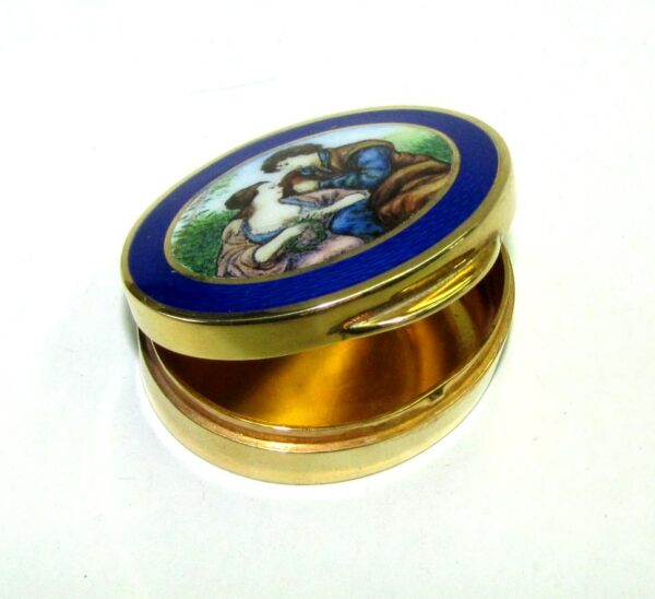 Oval Snuff Box or Pill Box Guilloche Enamel Box miniature Salimbeni - Image 3