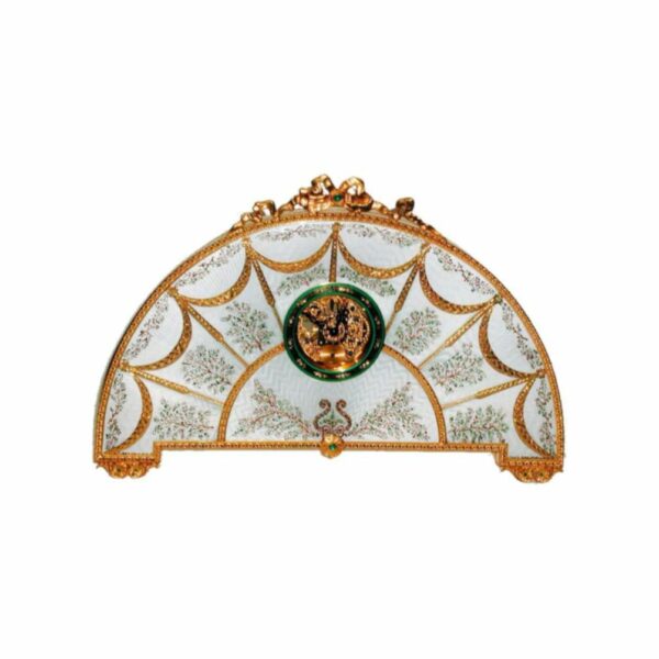Table Clock Sterling Silver, Fire Enameled on Guilloche Hand-Painted Salimbeni