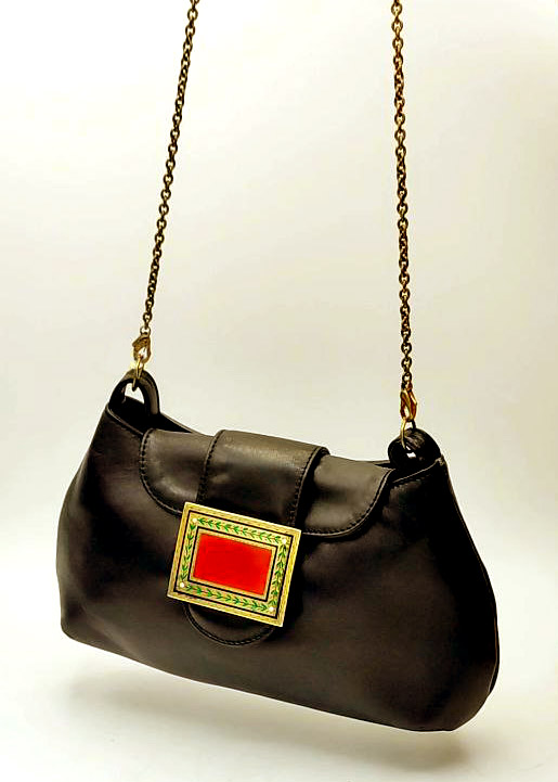 Evening bag in smooth black calf and Enamel Sterling Silver Salimbeni 1