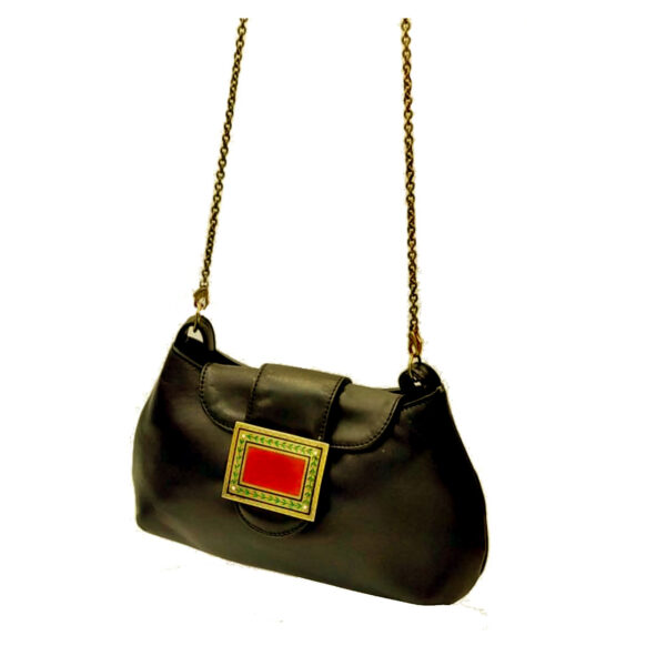 Evening bag in smooth black calf and Enamel Sterling Silver Salimbeni FOR SALE