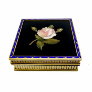 Box with Rose fine Mosaic in Semiprecious Stones, Sterling Silver Salimbeni
