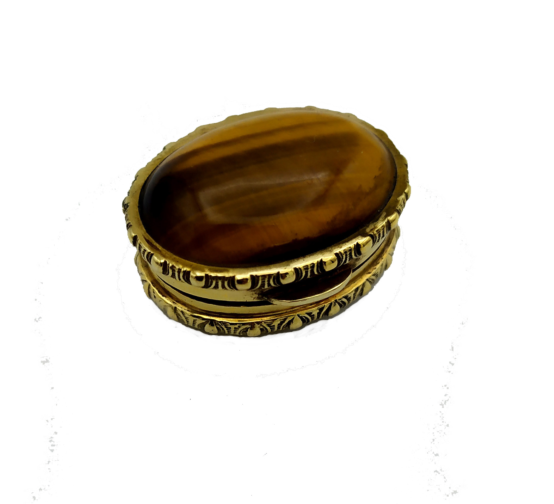 Salimbeni Pillbox with border and domed Tigers eye Gemstone Main