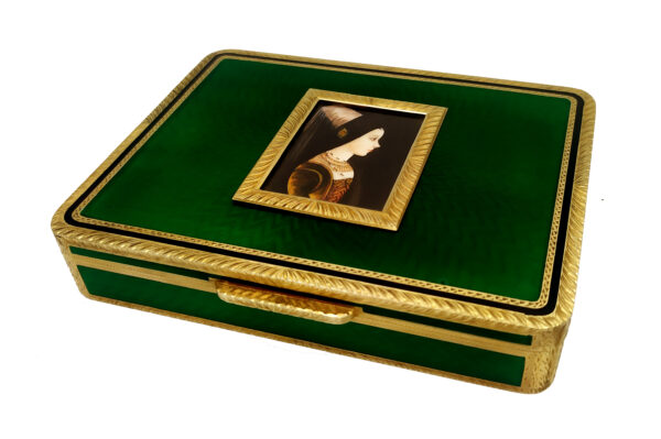Salimbeni Renaissance style table box with fine rectangular miniature. 1 scaled