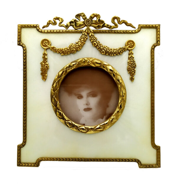 Photo Frame 925 Sterling Silver Handmade by Salimbeni White Snow colour and gold Empire Style.
