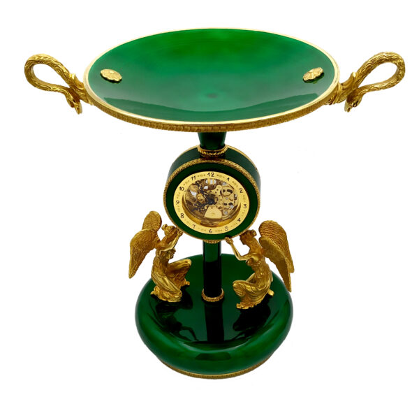 Salimbeni Green Centerpiece with Clock Fired Enamels on Guillochè - Image 2