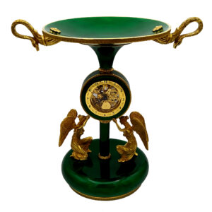 Salimbeni Green Centerpiece with Clock Fired Enamels on Guillochè