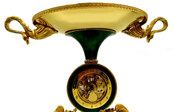 Salimbeni green Centerpiece with clock fired enamels on guilloche. 13 scaled