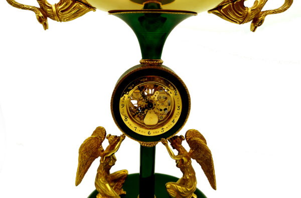 Salimbeni green Centerpiece with clock fired enamels on guilloche. 14 scaled