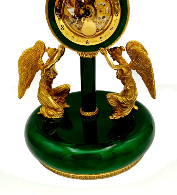 Salimbeni green Centerpiece with clock fired enamels on guilloche. 15